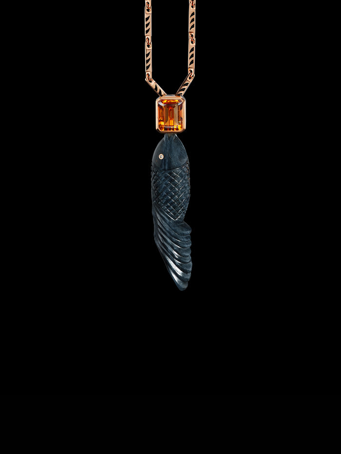 dezso by sara beltran Blue Tiger Eye Fish with Citrine