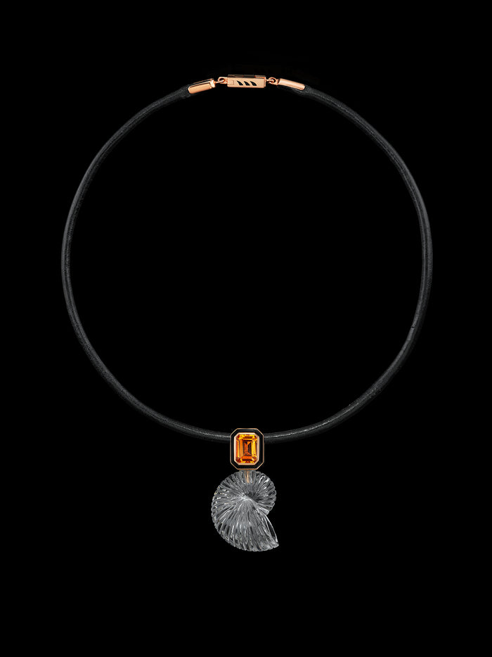 Dezso By Sara Beltran Classic Carved Nautilus With Emerald Cut Citrine