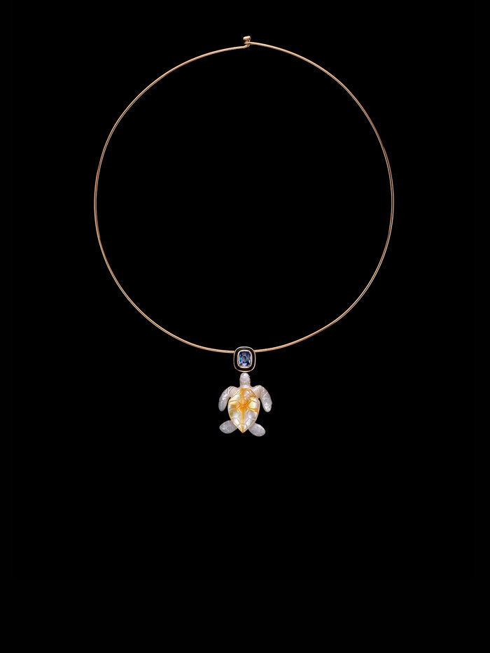 Dezso By Sara Beltran Classic Mother Of Pearl Turtle With Sapphire 1