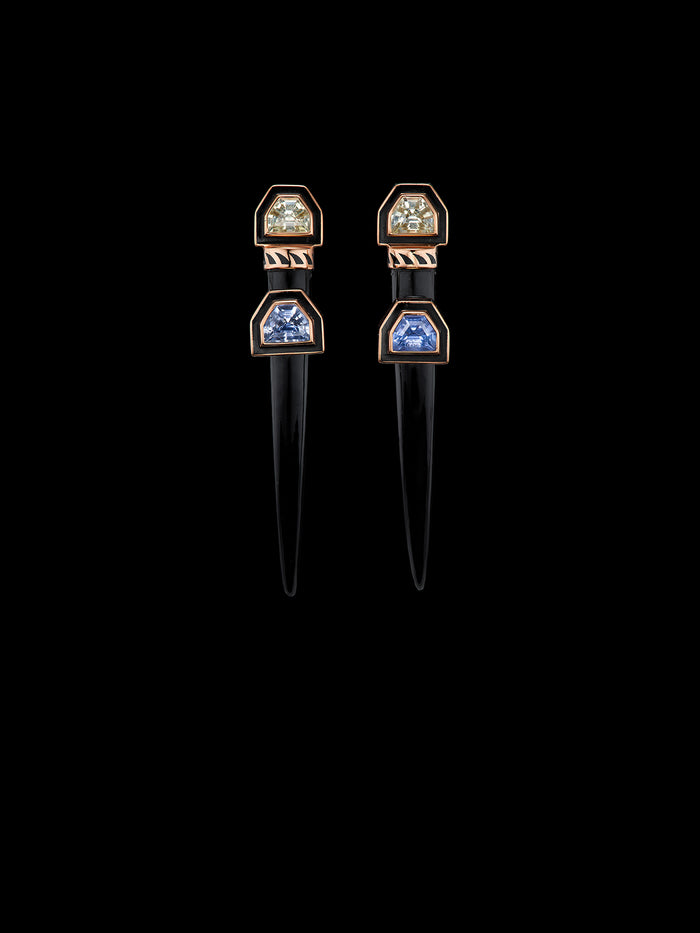 dezso by sara beltran Classic Onyx Tusk Duo Deco Blue Sapphire Earrings
