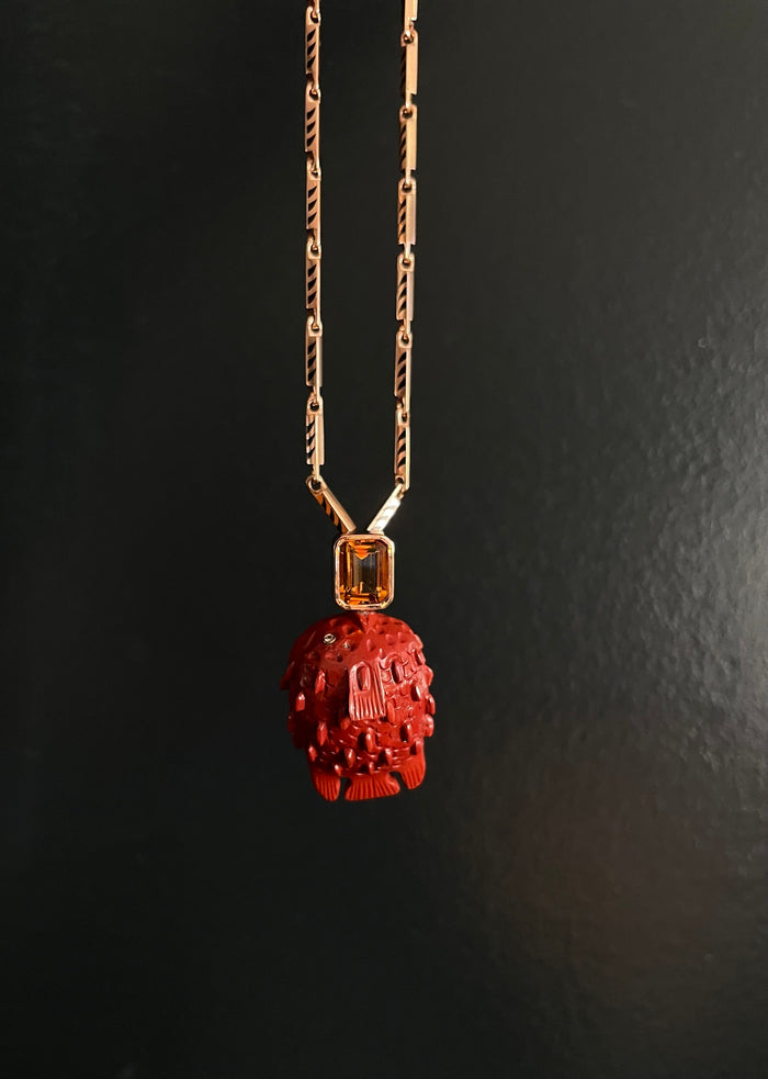 Dezso By Sara Beltran Classic Red Jasper Puffer Fish Octagon Citrine Charm