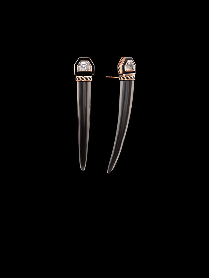 dezso by sara beltran Classic Smokey Quartz Tusk Earrings with Sapphires