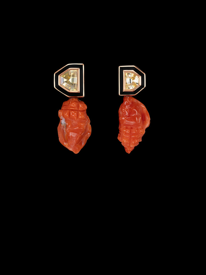 dezso by sara beltran Coral Cassis Shell Earrings with Sapphires