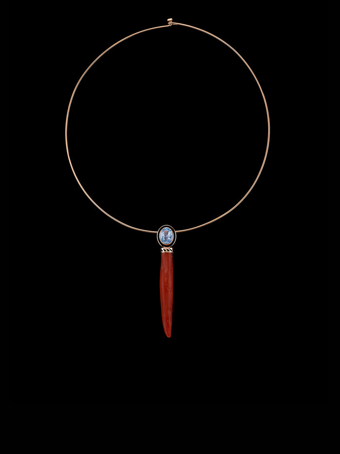 Dezso By Sara Beltran Coral Cornetto With Oval Cut Aquamarine