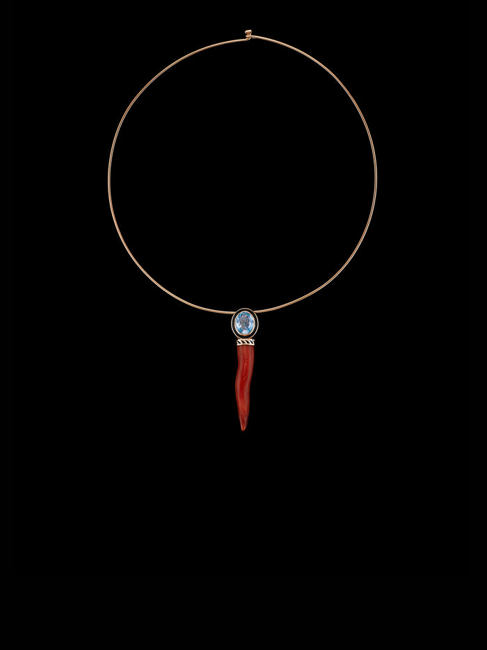 Dezso By Sara Beltran Coral Cornetto With Oval Cut Aquamarine
