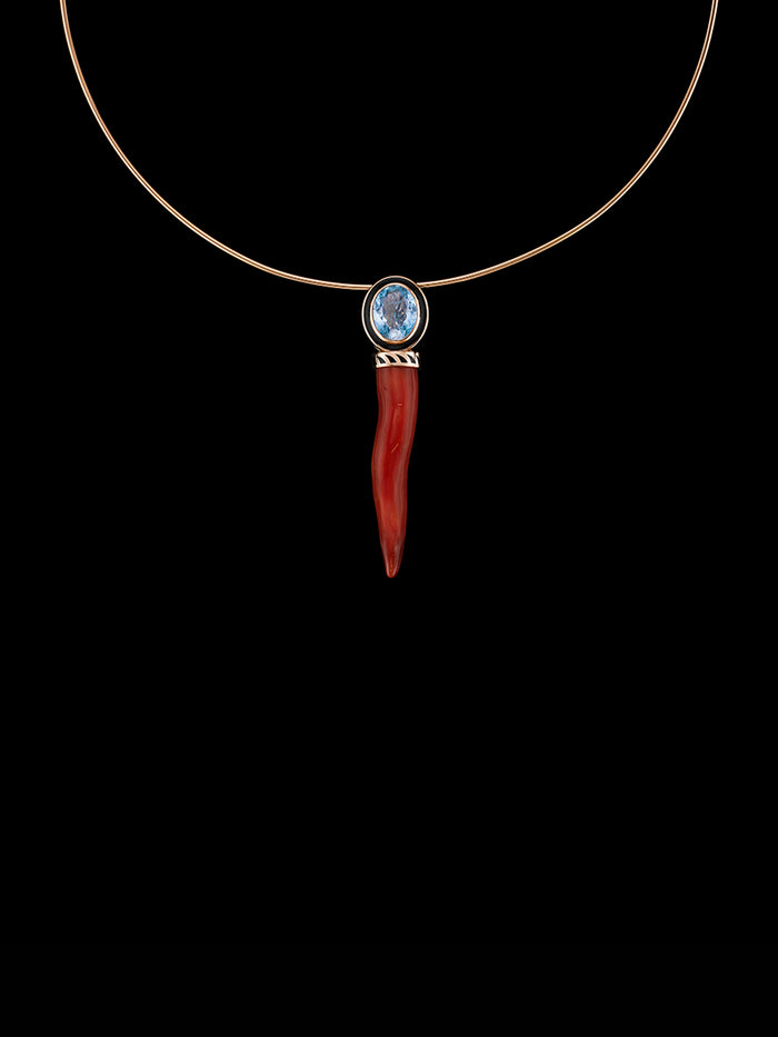 Dezso By Sara Beltran Coral Cornetto With Oval Cut Aquamarine