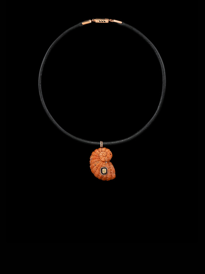 Dezso By Sara Beltran Coral Nautilus Shell With Cushion Cut Diamond