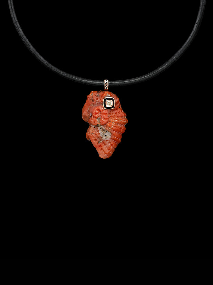 dezso by sara beltran Coral Nautilus Shell with Cushion Cut Diamond