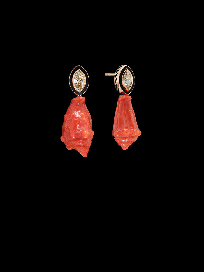 Dezso By Sara Beltran Coral Warring Earrings With Marquise Diamond
