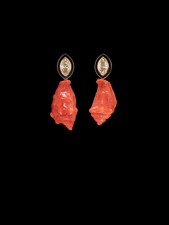dezso by sara beltran Coral Warring Earrings with Marquise Diamond