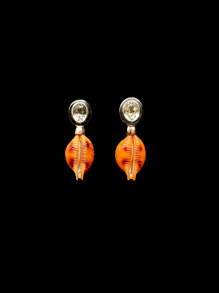 dezso by sara beltran Cowry Shell Earrings with Sillimanite