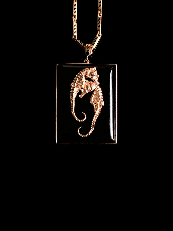 Dezso By Sara Beltran Deco Onyx Seahorse Pendant
