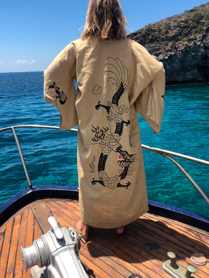 Dezso By Sara Beltran Dragon Linen Kimono