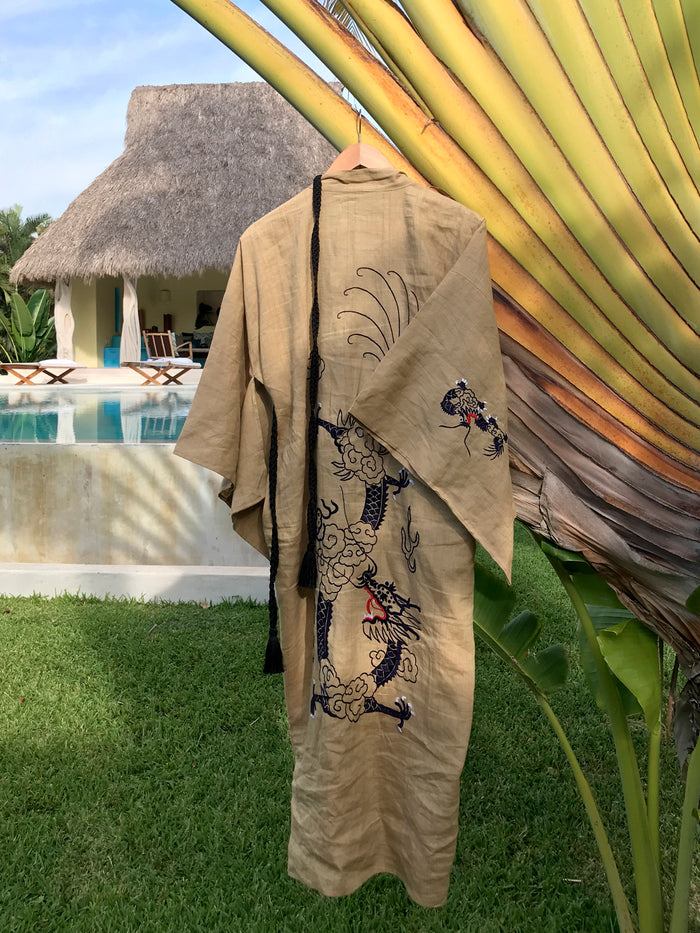 Dezso By Sara Beltran Dragon Linen Kimono