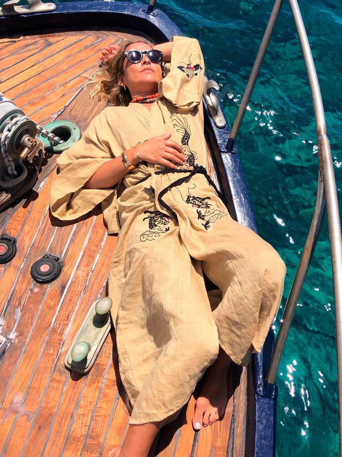 dezso by sara beltran Dragon Linen Kimono