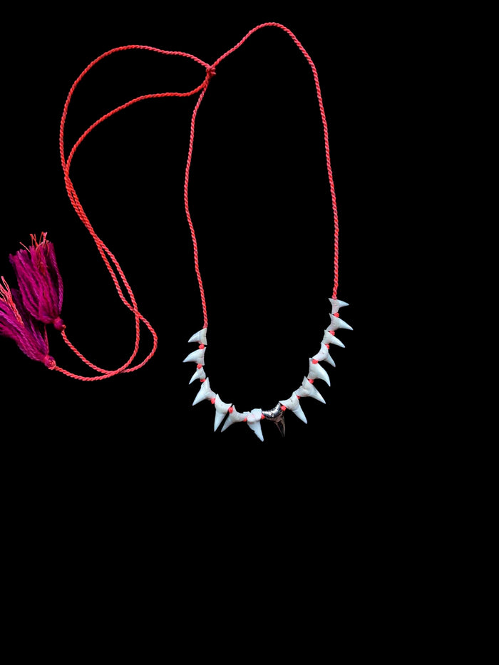 Dezso By Sara Beltran Natural And Single Silver Shark Tooth Tassel Necklace