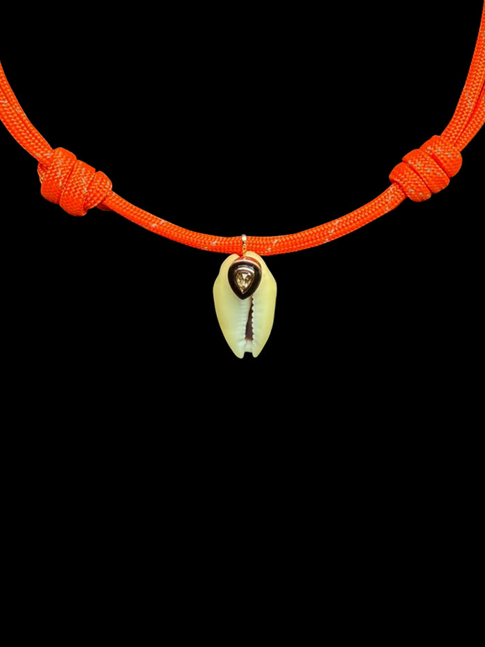 Dezso By Sara Beltran Natural Cowry With Pear Brown Diamond On Neon Paracord