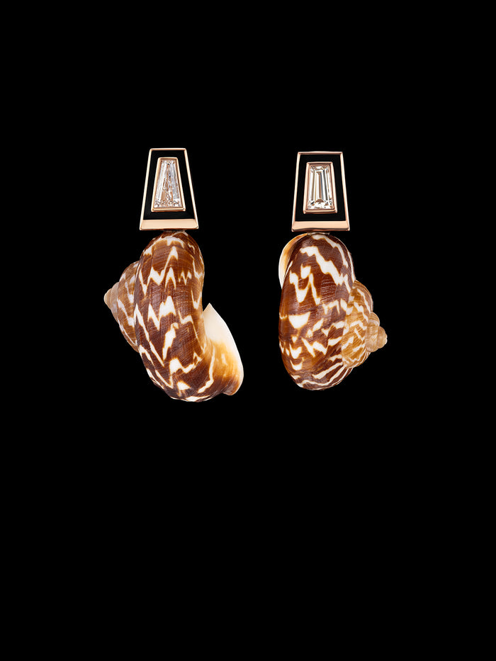 dezso by sara beltran Ondulata Shell and Tapered Baghette Diamond Earrings