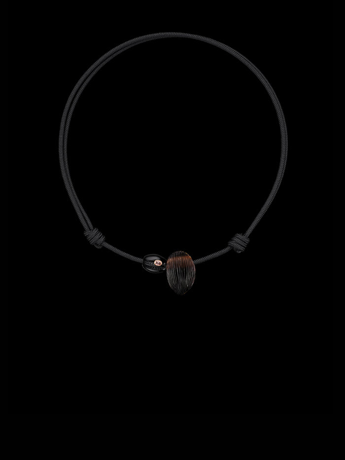 Dezso By Sara Beltran Smokey Quartz Coquito And Tiny Onyx Bead With Garnet On Black Paracord