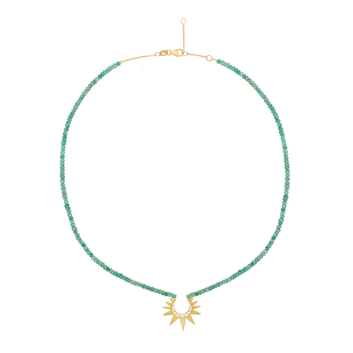 Diane Kordas Amazonite Beaded Necklace With Small Diamond Crescent Sun