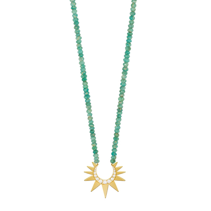 diane kordas Amazonite Beaded Necklace with Small Diamond Crescent Sun