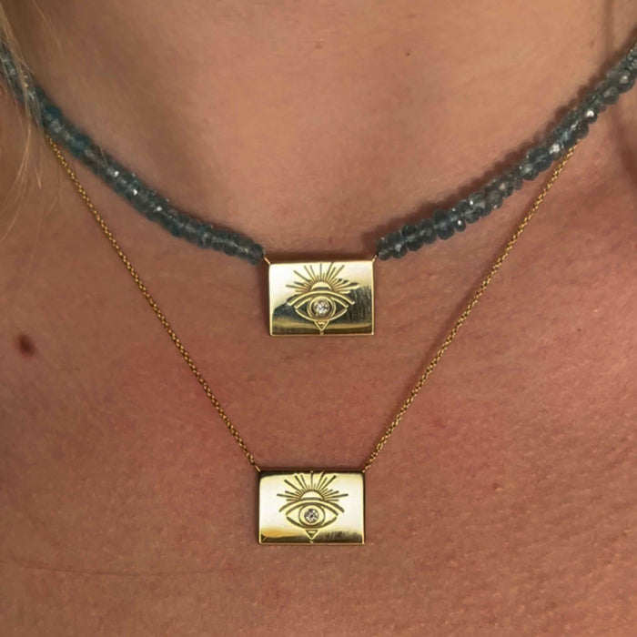Diane Kordas Apatite Beaded Necklace With Rectangle Sunset Eye
