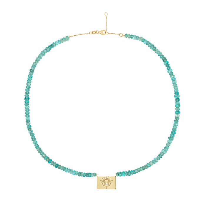 Diane Kordas Apatite Beaded Necklace With Rectangle Sunset Eye