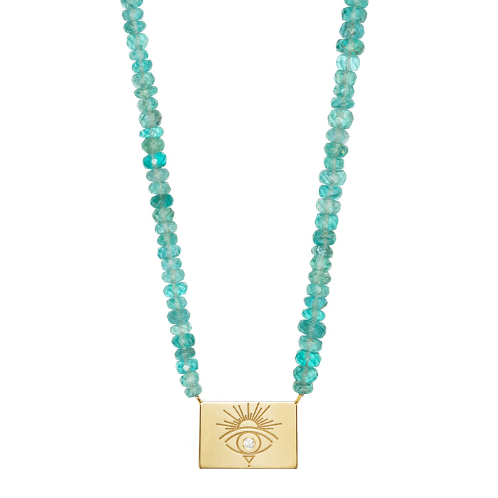 diane kordas Apatite Beaded Necklace with Rectangle Sunset Eye