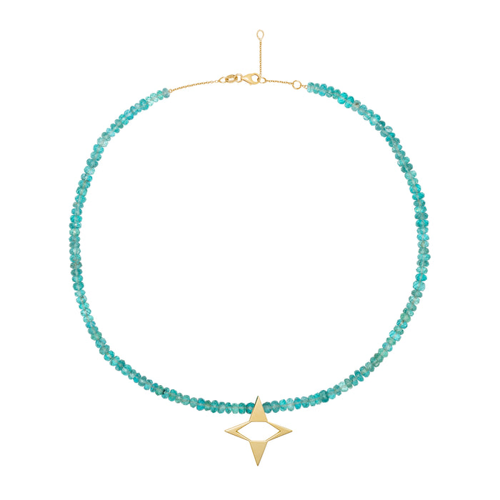 Diane Kordas Apatite Beaded Necklace With Star Relief Pendant