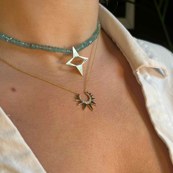 Diane Kordas Apatite Beaded Necklace With Star Relief Pendant