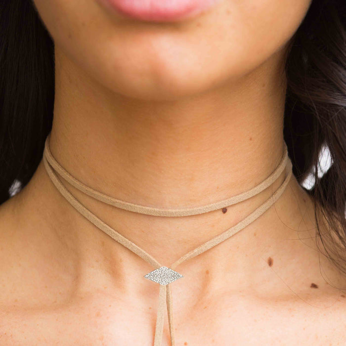 Diane Kordas Beige Evil Eye White Diamond Bolo Necklace