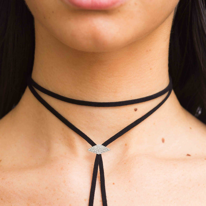 Diane Kordas Black Evil Eye White Diamond Bolo Necklace