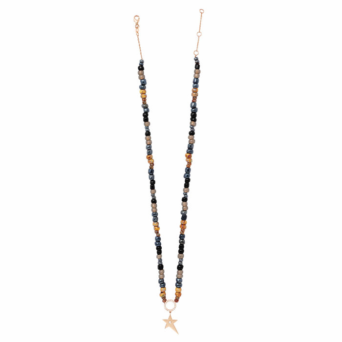 Diane Kordas Blue & Amber Beaded Necklace With Star Charm