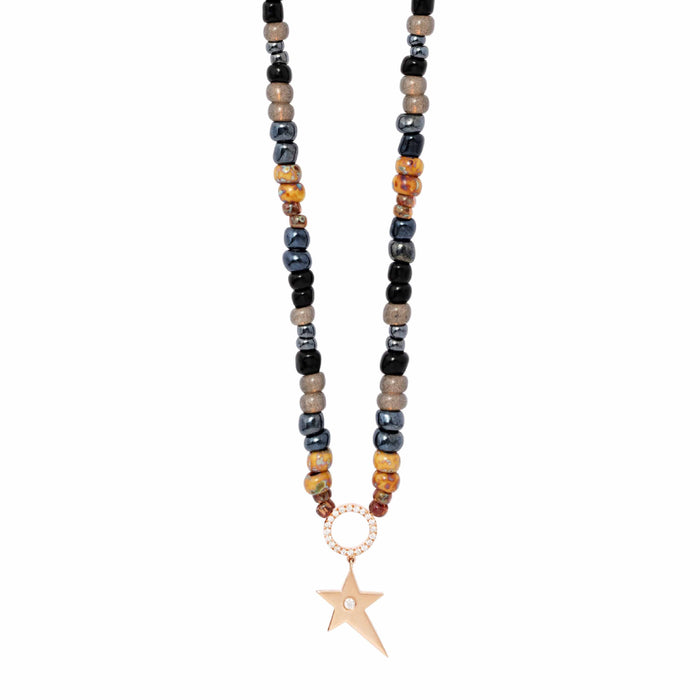 diane kordas Blue & Amber Beaded Necklace With Star Charm