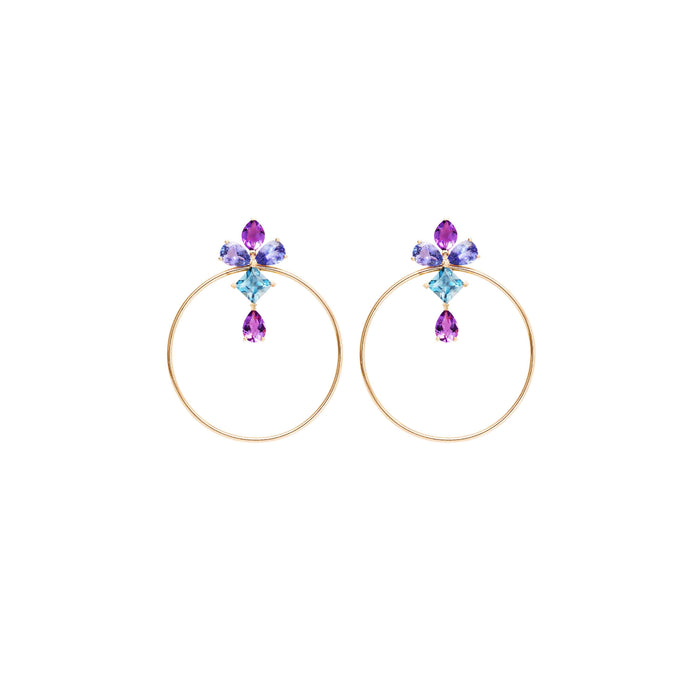 Diane Kordas Blue Topaz Amethyst And Tanzanite Hoop Earrings