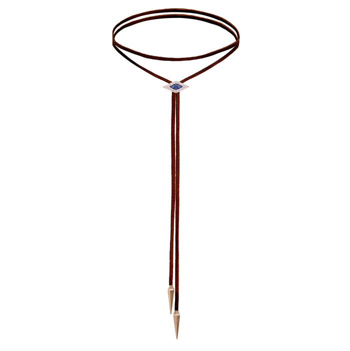 diane kordas Chocolate Brown Evil Eye Blue Sapphire Bolo Necklace