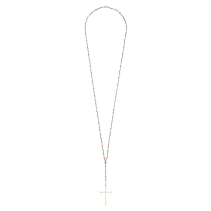 Diane Kordas Aquamarine Cross Rosary Necklace