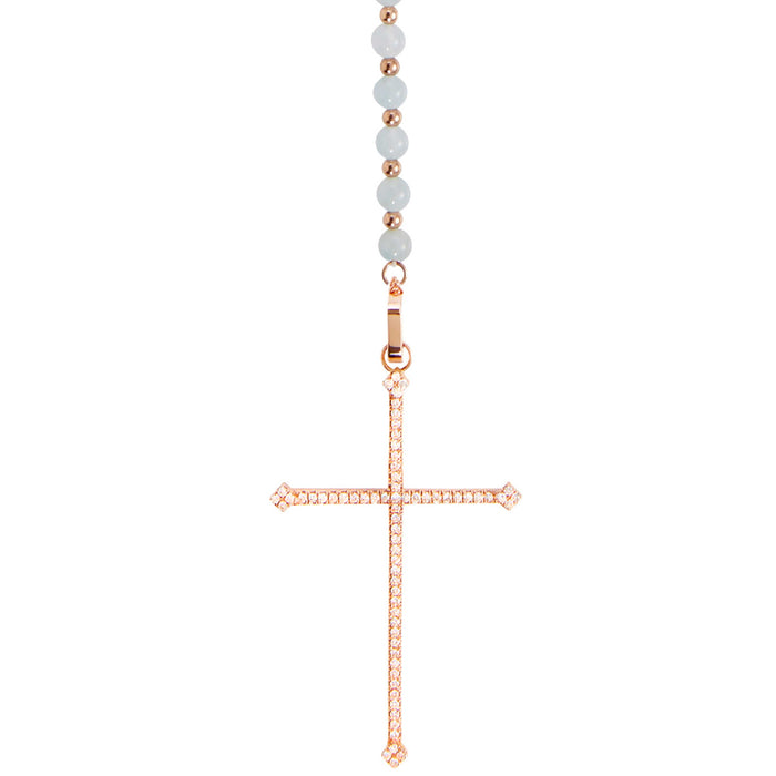 diane kordas Aquamarine Cross Rosary Necklace