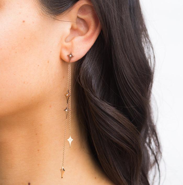 Diane Kordas Asymmetric Shield Chain Earrings