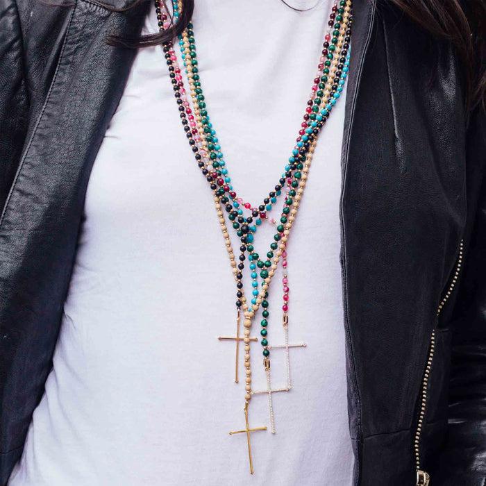 Diane Kordas Aura Quartz Cross Rosary Necklace