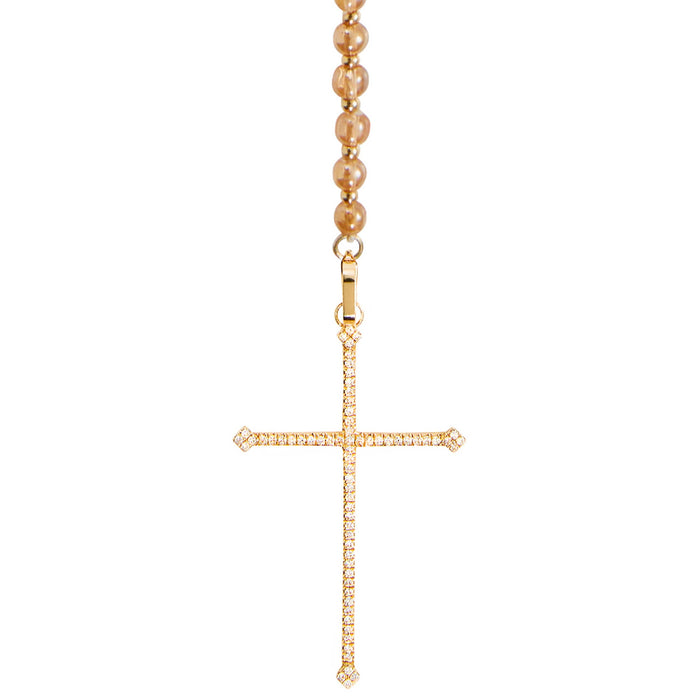 diane kordas Aura Quartz Cross Rosary Necklace