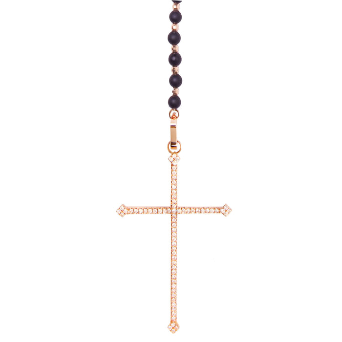 diane kordas Black Onyx Cross Rosary Necklace
