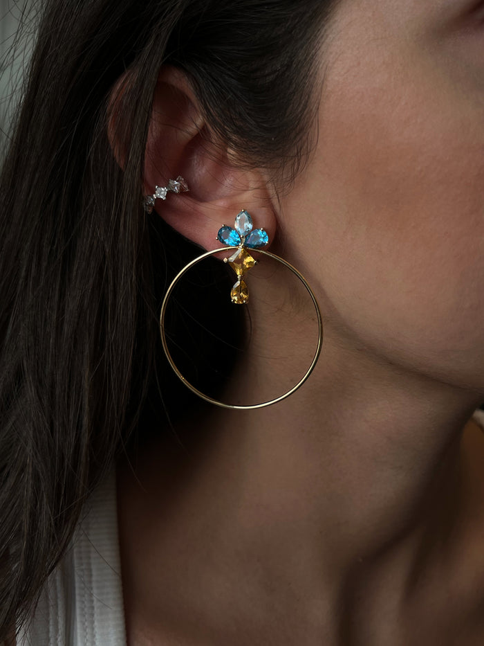 Diane Kordas Citrine And Blue Topaz Hoop Earrings