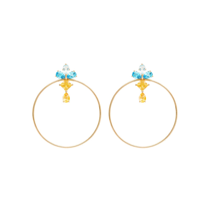 Diane Kordas Citrine And Blue Topaz Hoop Earrings