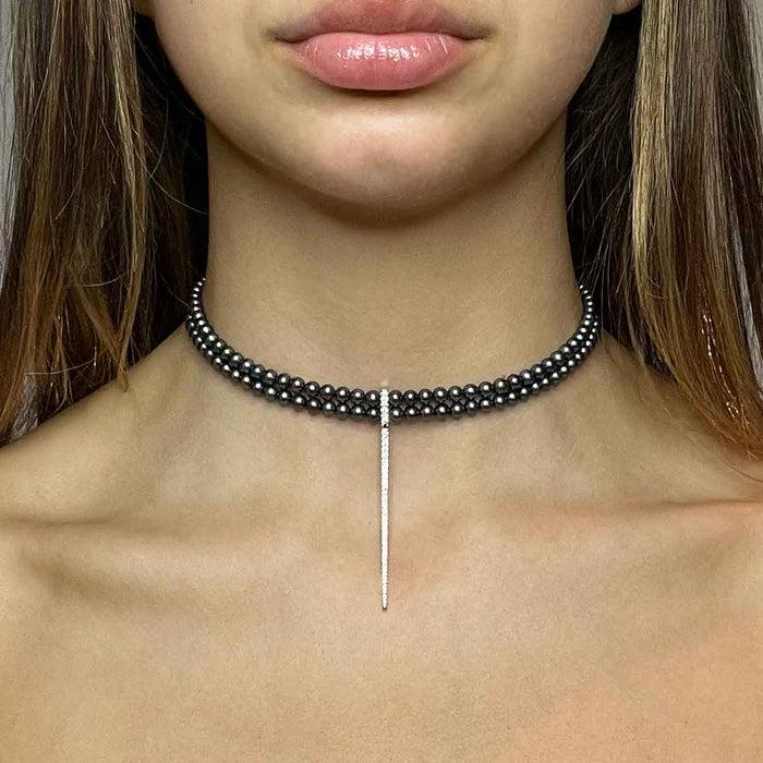 Diane Kordas Diamond Bar Grey Pearl Choker