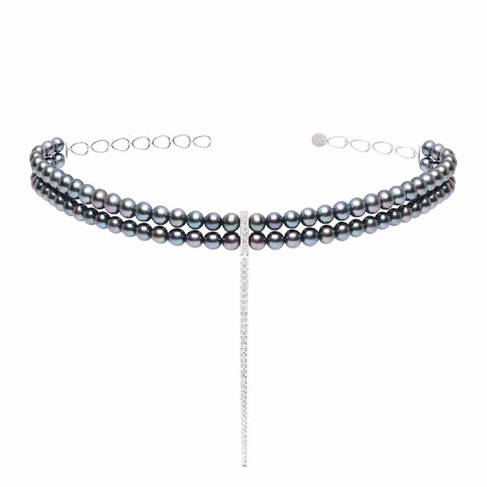 diane kordas Diamond Bar Grey Pearl Choker