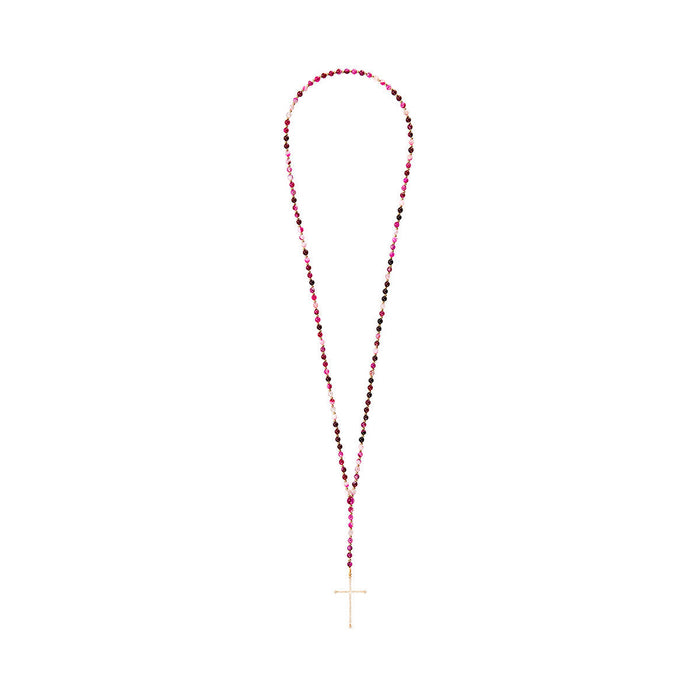 Diane Kordas Dyed Agate Cross Rosary Necklace