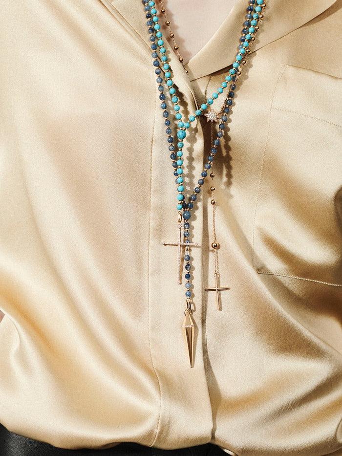 Diane Kordas Dyed Agate Cross Rosary Necklace
