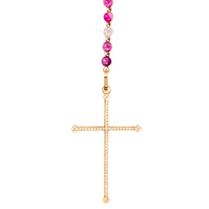 diane kordas Dyed Agate Cross Rosary Necklace