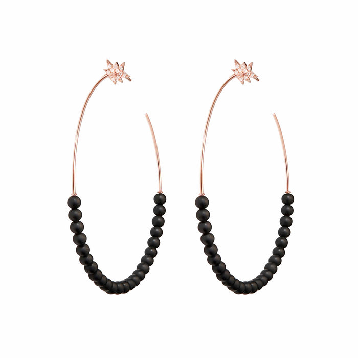 diane kordas Explosion Black Onyx Hoop Earrings